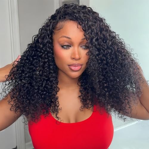 18 Inch Water Wave Half Wig Human Hair 200% Density Glueless 3-in-1 Seamless Flip Over Wear and Go Beginner Friendly Curly Half Wig Drawstring Headband Wig for Women