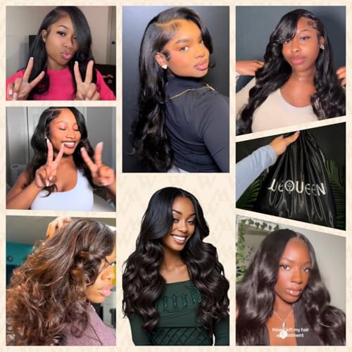 Wequeen 16A Body Wave Human Hair Bundles 20 22 24 Inch 100% Unprocessed Brazilian Virgin Hair Quick Weave Bundles Human Hair Extensions Real Human Hair, Natural Black