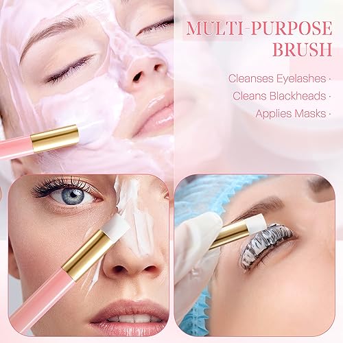 Buqikma 2 Pieces Lash Brush Cleaning Lash Shampoo Brushes for Nose Cleaning Fan Brush Peel Off Blackhead Brushes Remover Tool, Lash Wash Supplies£¨Pink£©