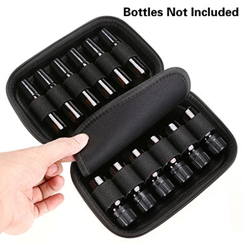 Hipiwe Hard Shell Essential Oil Carrying Case Holds 12 Bottles (Can hold 5ml, 10ml, &10ml Rollers) Travel Size Essential Oils Bag Organizer (Black)