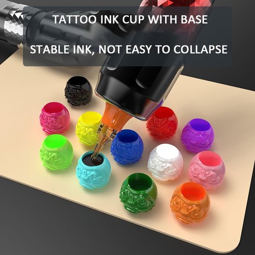 Tattoo Ink Cups with Base - Moricher 200 Pcs 8 Colors Disposable Plastic Tattoo Ink Caps Pigment Caps for Tattooing Makeup Container Cap Tattoo Accessory Tattoo Supplies