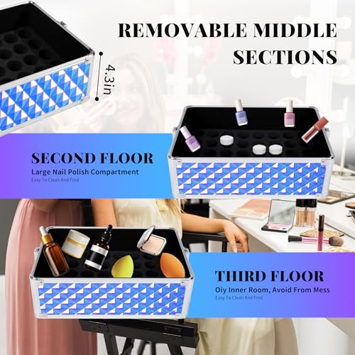 AROUS Rolling Makeup Train Case 4 in 1 Cosmetology Case on Wheels Large Storage Cosmetic Trolley with Key Salon Barber Case Traveling Cart Trunk, Colorful
