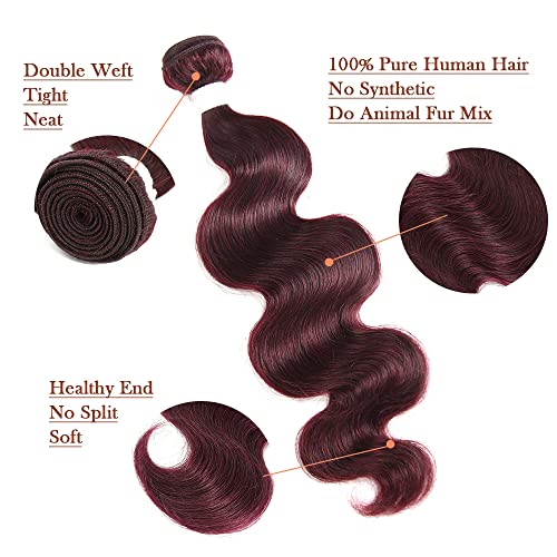Remy Hair Body Wave Bundles - 16/18/20 Inch Burgundy Unprocessed Brazilian Virgin Hair