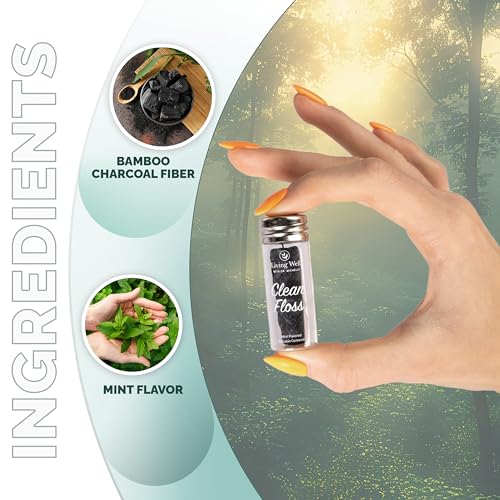 Living Well Bamboo Charcoal Dental Floss ? Natural, Vegan, Biodegradable, PFAS-Free ? Eco-Friendly Floss with Glass Jar ? Zero Waste Oral Care