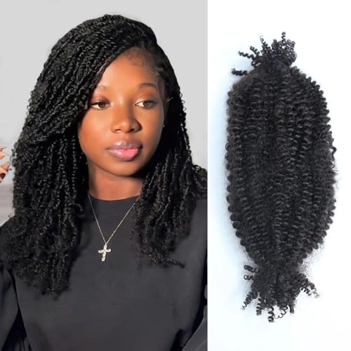 Afro Kinky Curly Human Hair Bulk Springy Twist Hair Extensions For Twist Braiding Locs Hair Pre-Separated Springy Afro Twist Human Hair Extensions 20 Inch 200g