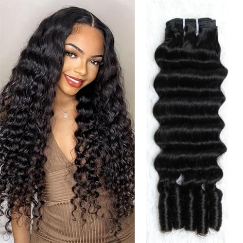 SWEETGIRL Deep Wave Human Hair Bundles Burmese Curly Bundles Human Hair Quick Weave with Spiral End Sew in Hair Extensions Real Virgin Remy Hair 18 Inches 1 Bundle Natural Color