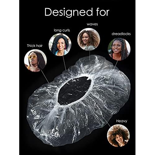 100Pcs XXL Oversized Disposable Plastic Shower Cap for Long Braids, Dreadlocks & Locs - Big Plastic Shower Cap for Black Women's Hair Treatment