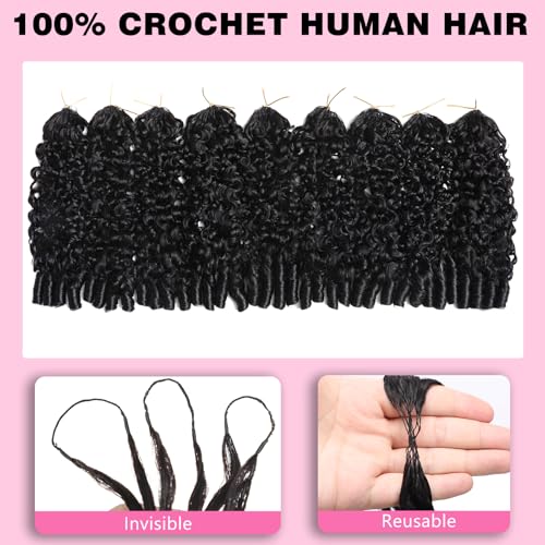 Beauty Queen Burmese Curly Crochet Human Hair 16inch 120g Knotless Pre-Separated Feather Human Crochet Hair Lightweight Reusable Remy Hair Extensions With Spiral Curl for Women Natural Black Color