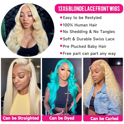 Lace Front Wigs Human Hair 13x6 Body Wave Brazilian Human Hair 200 Density Blonde Wigs Pre Plucked (613 Blonde, 30inch)