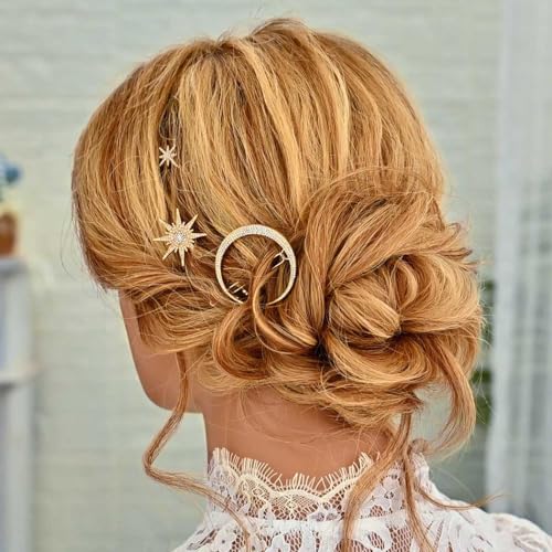 BARTOSI Moon Star Hair Clips Gold Stars Hair pins Crystal Celestial Hair Accessories for Women and Girls (Pack of 3)