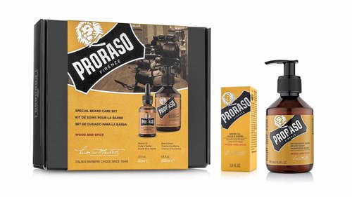 Proraso Beard Care Kit for Men, Beard Wash & Oil with Sandalwood to Tame, Cleanse & Detangle Full, Thick and Coarse Beards, Wood & Spice