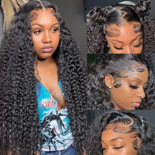 30 Inch 13x6 Deep Wave Lace Front Wigs Human Hair Deep Wave Frontal Wig 13x6 HD Lace Front Wigs Pre Plucked with Baby Hair Virgin Human Hair Wig for Women Natural Color Glueless