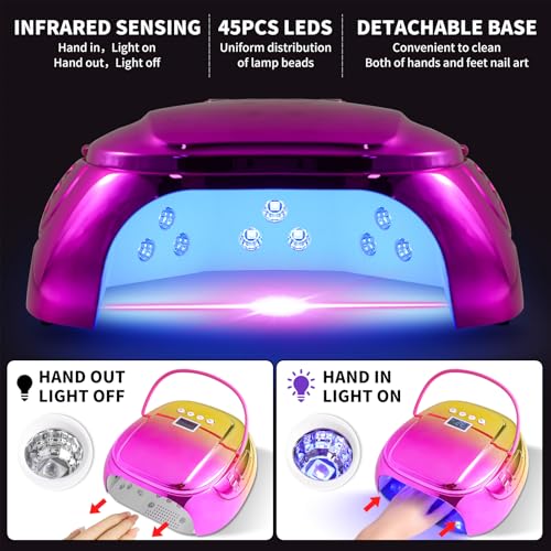 LIMEGIRL Cordless Gel Nail Dryer - 126W Fast Curing UV Light for Nails with 45 Lamp Beads, Metal Mirror Base & Professional Manicure Pedicure Large Size, Portable Rechargeable Gel Lamp for Salon Use