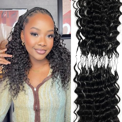 Feather Human Hair Crochet Bundles Knotless Deep Loose Wave Extensions Lightweight Micro Twists Pre Separated Crochet Hair For Braiding Curly 16Inch 120g 100Strands