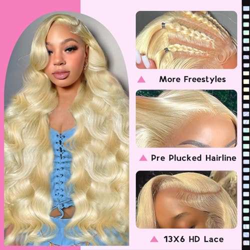 32 Inch 613 Lace Front Wig Human Hair 200 Density Blonde Wig Human Hair 613 HD Lace Frontal Wig 13x6 Body Wave Lace Front Wigs Human Hair Pre Plucked 613 Wig for Women