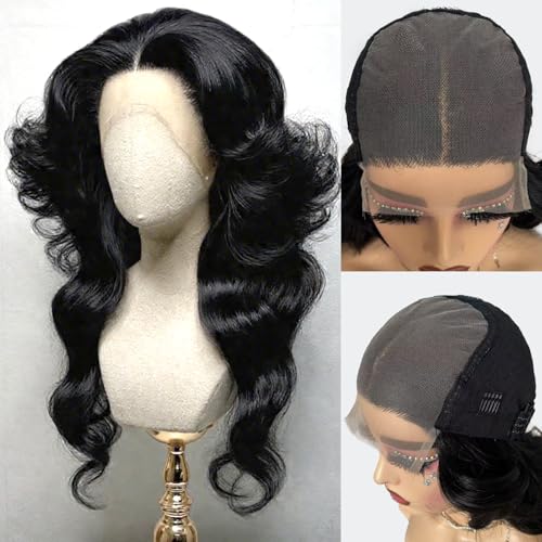 Big 70's Black wig :Farrah Fawcett Wig for women,Lace closure 5X5 HD Lace Front Vintage Costume Halloween Party Costume Wig (Black)