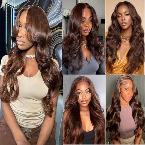 Color 4 Bundles Human Hair Dark Brown Body Wave Bundles Double Weft Brazilian Virgin Chocolate Brown Human Hair Extensions Silky and Soft for Black Women (10 12 14 inch 3 Bundles)