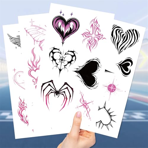 10 Sheets Y2k Aesthetic Temporary Tattoos Stickers for Girls, Cool 2000s Cyber Trendn Temporary Tattoos Stickers Y2K Birthday Themed Party Supplies Decoration Favors Cartoon Sticker for Kids Teens