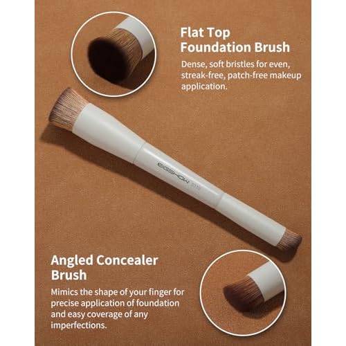 EIGSHOW Foundation and Concealer Brush, Dual Ended Makeup Brush For Flawless Foundation Coverage, Under Eye Concealer, Vegan & Cruelty-free (D110-Beige)