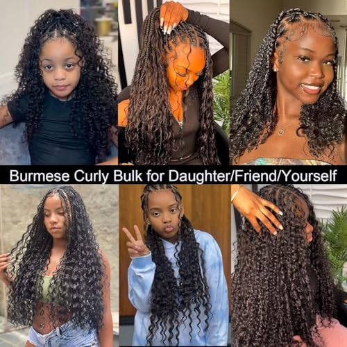 Lemoda Boho Bulk Human Braiding Hair Burmese Curly Human Hair Extensions For Daughter/Friend/Kids Bohemian Knotless Braids No Weft 100% Virgin Human Hair 18 18 18Inch 3Bundles/Lot