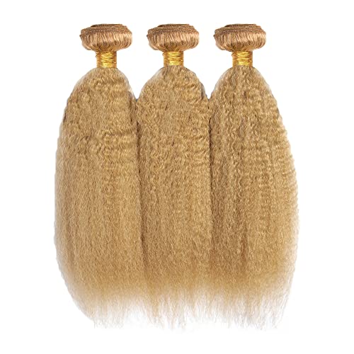 #27 Blonde Bundles Human Hair Yaki Straight Bundles 30 30 30 Inch 3 Bundle Unprocessed Brazilian Virgin Hair Honey Blonde Kinky Straight Human Hair Extensions 50 Gram Per Bundle