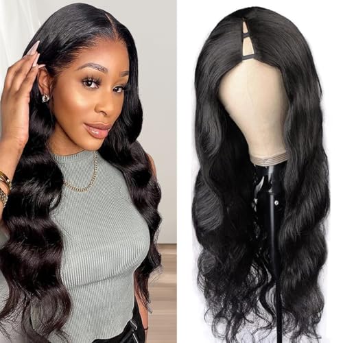 V Part Wig Human Hair 18 inch Upgrade U Part Wigs Body Wave for Black Women Beginner Friendly No Sew In and No Leave Out Glueless Brazilian Virgin Hair Wig Natural Black Color 180% Density