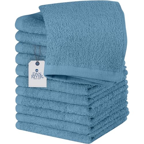 DAN RIVER 100% Cotton Wash Cloths 12 Pack [12x12] Soft & Absorbent wash Cloths for Your face, Gym, Hotels & Spa Perfect for Everyday Use Fingertip Towels, Medium Blue
