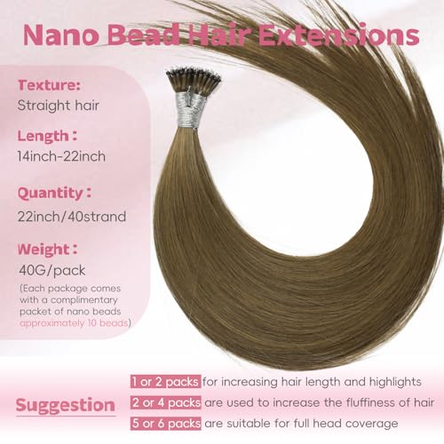Nano Hair Extensions Human Hair 7#-ChocolaNanoe Brow 22inch 40G/40S/Pack Nano Bead Hair Extensions Human Hair Nano Ring Hair Long Straight For Women
