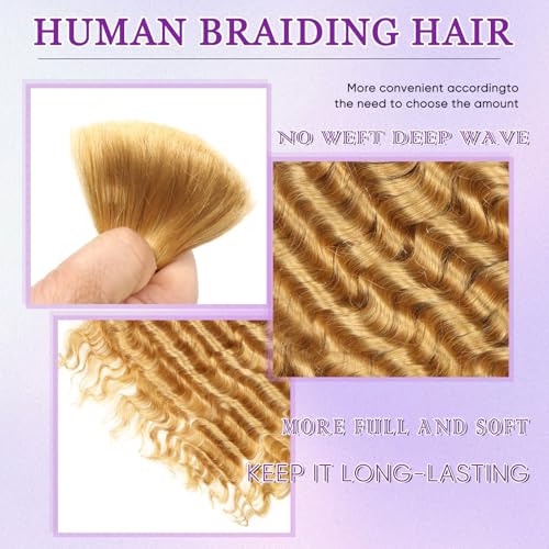 Human Braiding Hair 150g 24 Inch Boho Braids Human Hair Deep Wave Blonde Boho Hair For Braiding 6 Bundles/Pack No Weft Boho Human Braiding Hair Curly 27#