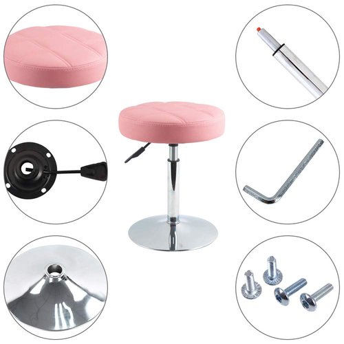 FURWOO Adjustable Pink Short Round Shop Stool, Padded Spa Stool, Ideal for Salon, Manicure, Small