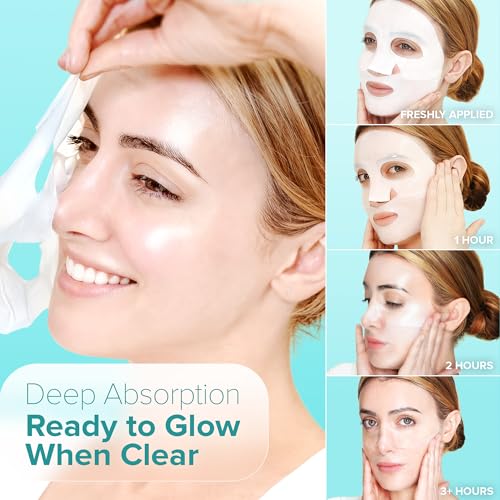 Ebanel Bio Collagen Face Mask, 4-Pack Hydrating Face Masks with 7 Peptides, Hyaluronic Acid, Niacinamide, Centella, Rose Water, Ceramide, and B5, Glass Skin Tightening and Lifting Korean Sheet Masks