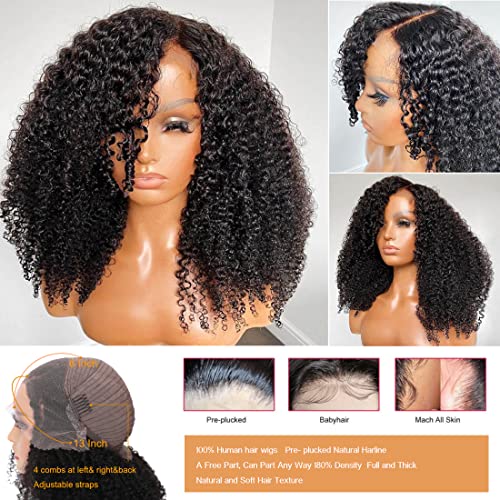 13x6 Lace Front Wigs Human Hair 24Inch HD Transparent Kinky Curly Frontal Closure Wig for Women 180% Density Kinky Curly Wigs Pre Plucked With Baby Hair Lace Frontal Wigs