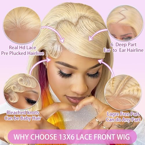 28 Inch 613 Lace Front Wigs Human Hair 13X6 HD Transparent Lace Front Blonde Wig Human Hair Pre Plucked 200% Density Body Wave Wigs for Women