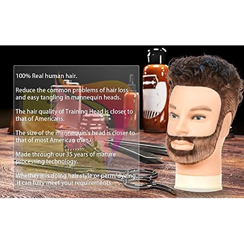 Stancia Mannequin Head, Male Mannequin Head Especially for Barber, Training Head with 14¡± 100% Human Hair, Manikin Head for Hair Styling and Practice (with Beard)