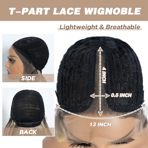 NOBLE Long Layered Wavy Wig with Baby Hair Synthetic Pre-Plucked T-Part Lace Wigs for Women 30 Inch Body Wave Glueless Wigs