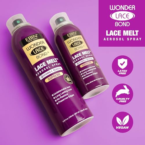 EBIN NEW YORK Wonder Lace Bond Lace Melt Aerosol Spray Vitamin E + Biotin | Extra Firm Hold Wig Adhesive Spray | seamless Natural Finish | 2.7 Fl Oz