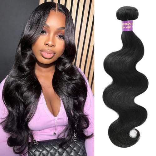 14A Human Hair Bundles Body Wave One Bundle 100% Unprocessed Brazilian Virgin Hair Bundles Double Weft Weave Body Wave Human Hair Natural Black Color (one bundle, 16)