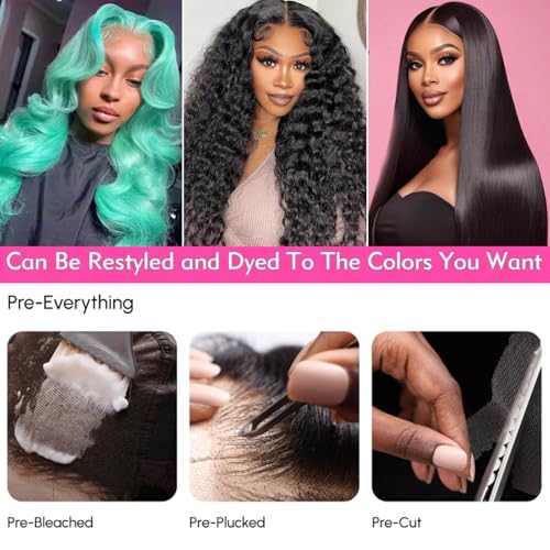 5x5 HD Lace Closure Glueless Wigs Human Hair Pre Plucked Pre Cut Brazilian Virgin Body Wave Glueless Lace Front Wigs HD Lace Wigs Human Hair 180% Density Closure Wig for Women (32 inch)