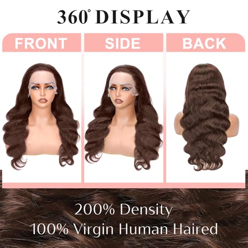 200 Density Chocolate Brown Lace Front Wig Human Hair 22 Inch 13x6 Hd Transparent Body Wave Lace Front Brown Wigs Human Hair Wigs for Women