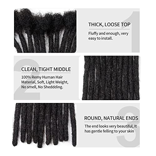 100£¥ Human Hair Loc Extensions 6 Inch 0.6cm Width 70 Strands Full Hand-made Permanent Dreadlock Extensions for Women/Men Can Be Dyed and Bleached, with Crochet Hook and Comb