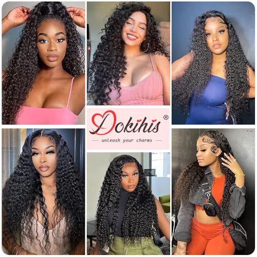 30 Inch Deep Wave Lace Front Wigs Human Hair 13x6 HD Lace 200 Density Frontal Glueless Wigs Human Hair Pre Plucked Deep Curly Wig with Baby Hair Natural Black