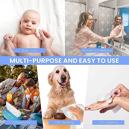 100 Sheet Daily Cleansing Towels Ultra Soft Dry Wipes for Sensitive Skin Disposable Facial Washcloths 100% Organic Viscose (Pack of 3)