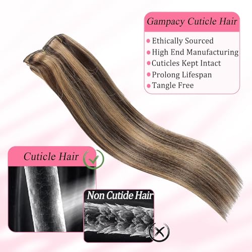 Clip in Hair Extensions Real Human Hair, Seamless Clip ins Real Human Hair for Women, Remy Human Hair Clip in Extensions, Double Weft 8pcs 24 inch Balayage Dark Brown to Chestnut Brown