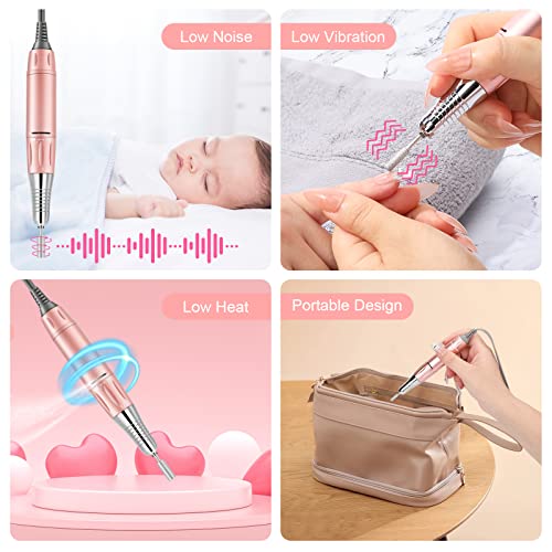 Rechargeable 35000 RPM Nail Drill, Portable Cordless Professional Electric Nail File Kit with 11 Nail Drill Bits for Acrylic, Gel Nails, Manicure Pedicure, Polishing Shape