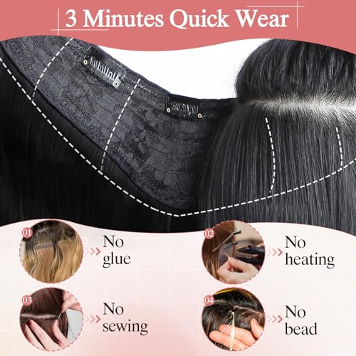 One Pieces Clip in Hair Extensions Human Hair Upgraded V-Shaped 5 Clips Long Hairpiece For Women,4P27 Medium Brown mixed Dark Blonde 20 Inch,70g