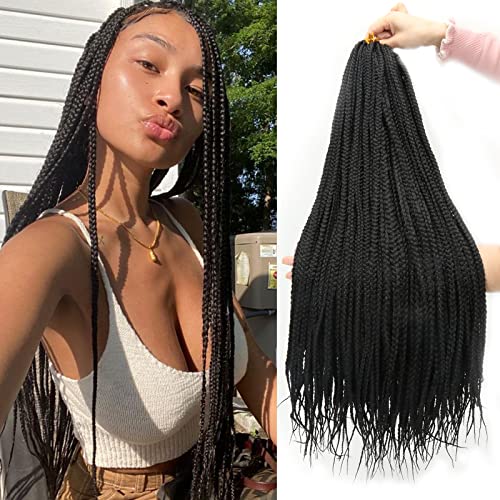 Themis Hair Black Crochet Box Braid 30inch 6Packs Midium Size Premium Synthetic Crochet Braids Waist Length Individually Prelooped Handmade Soft Braids Hair Extension For Girls Women(30inch 1B)