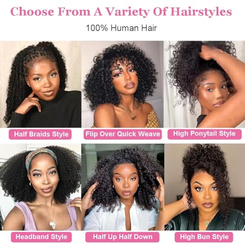 20 Inch Kinky Curly Half Wig Human Hair 200 Density Upgrade 3 In 1 Seamless Flip Over Half Drawstring Wigs Human Hair Glueless Wear And Go Beginner Friendly Glueless Wigs Human Hair For Black Women