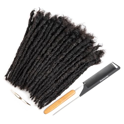 DAIXI Handmade Interlocking Locs 100% Real Human Hair Permanent Loc Extensions Textured Natural Looking Soft Dreadlocks (1B - 0.8cm, 6 Inch 60 Strands)
