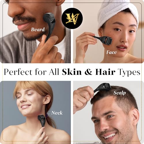 Derma Roller for Skin, Hair & Beard ? Women and Men Titanium Microneedling Roller for Face & Scalp, Safe & Easy to Use - Glossy Black