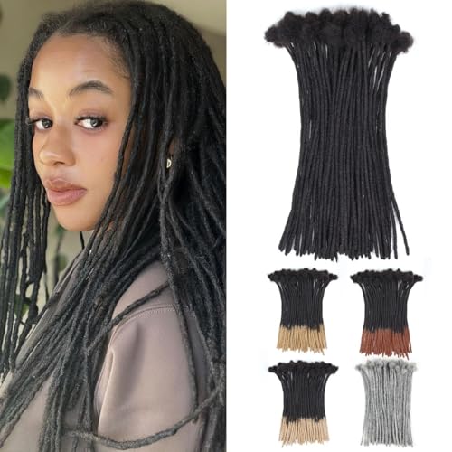 20 inch 50 Strands Loc Extensions Human Hair, 0.4cm Width 100% Human Hair Dreadlock Extensions for Men/Women, Can be Dyed Soft Dreads Extensions,1b